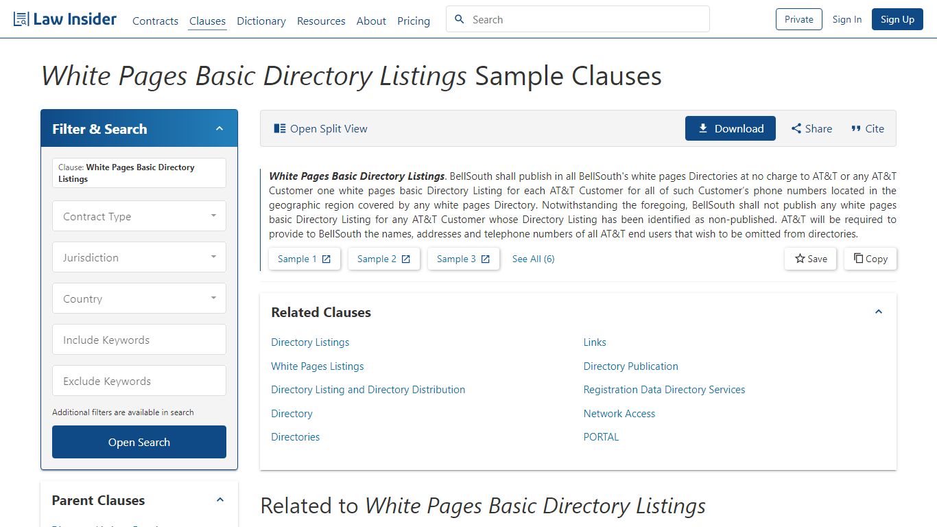 White Pages Basic Directory Listings Sample Clauses